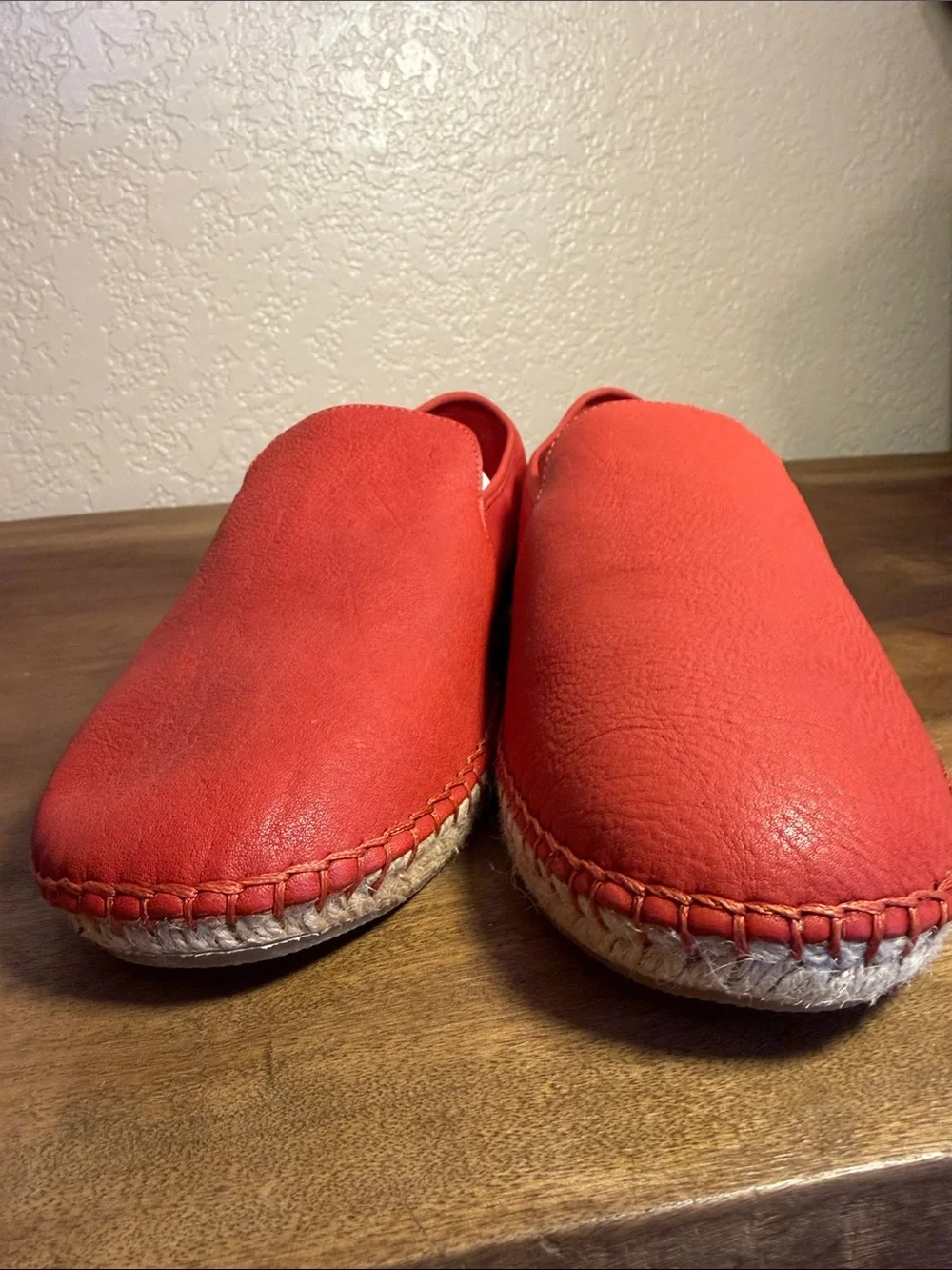 Eileen Fisher Women's Red Slip-On Leather and Mesh Flats Loafers Jute Espadrille